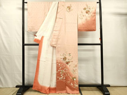 平和屋着物■訪問着　刺繍　草花丸文　暈し染め　金彩　正絹　逸品　DABJ2550ya