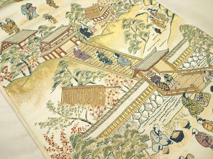 平和屋着物◎六通柄袋帯　唐織　風景人物文　金銀糸　正絹　逸品　DABJ2565ya