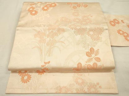 平和屋着物◎九寸名古屋帯　草花文　正絹　逸品　DABJ2566ya