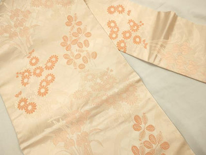 平和屋着物◎九寸名古屋帯　草花文　正絹　逸品　DABJ2566ya