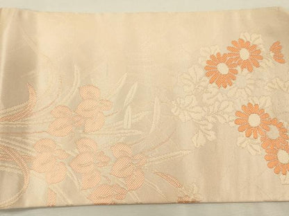 平和屋着物◎九寸名古屋帯　草花文　正絹　逸品　DABJ2566ya