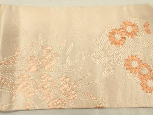 平和屋着物◎九寸名古屋帯　草花文　正絹　逸品　DABJ2566ya