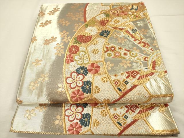 平和屋着物◎六通柄袋帯　唐織　飛鶴宝尽くし花文　舞桜　金銀糸　正絹　逸品　DABJ2568ya