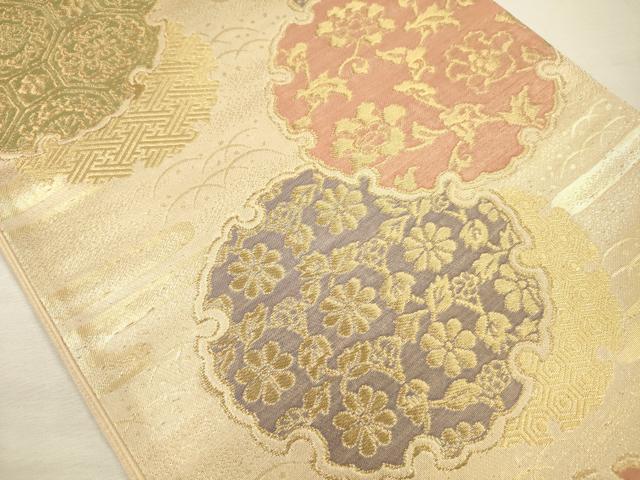 平和屋着物◎六通柄袋帯　雪輪花文　金糸　正絹　逸品　DABJ2575ya