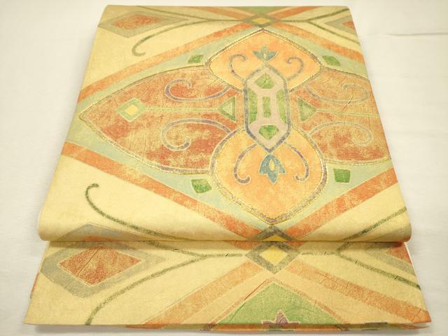 平和屋着物◎六通柄袋帯　駒刺繍　抽象文様　金彩　正絹　逸品　DABJ2576ya