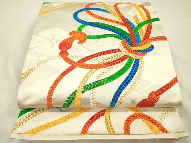 平和屋着物◎六通柄袋帯　唐織　結び紐文　金糸　正絹　逸品　DABJ2581ya