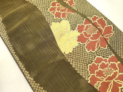 平和屋着物◎両面　六通柄袋帯　立涌文　牡丹　金糸　正絹　逸品　DABJ2582ya