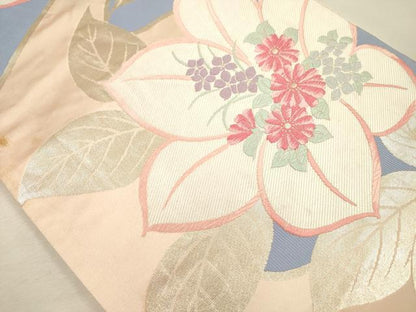 平和屋着物◎六通柄袋帯　唐織　草花文　金糸　正絹　逸品　DABJ2584ya