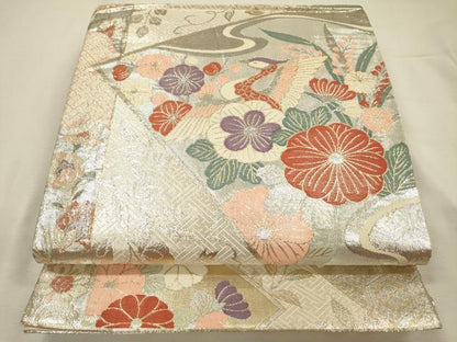 平和屋着物◎本佐賀錦　六通柄袋帯　花鳥文　金銀糸　正絹　逸品　DABJ2585ya