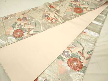 平和屋着物◎本佐賀錦　六通柄袋帯　花鳥文　金銀糸　正絹　逸品　DABJ2585ya