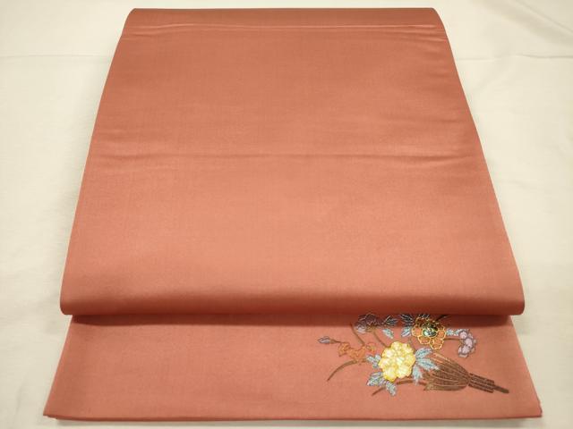 平和屋着物◎六通柄袋帯　螺鈿　ワンポイント　肉桂色　金彩　正絹　逸品　DABJ2590ya