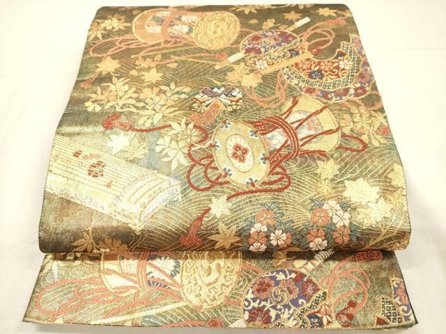 平和屋着物◎六通柄袋帯　唐織　楽器花文　金糸　正絹　逸品　DABJ2593ya