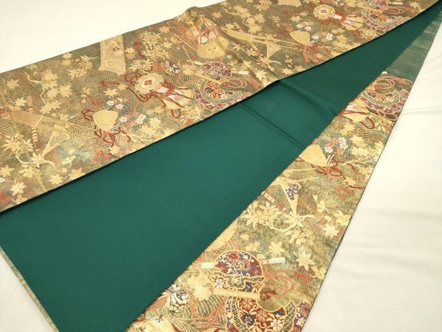 平和屋着物◎六通柄袋帯　唐織　楽器花文　金糸　正絹　逸品　DABJ2593ya