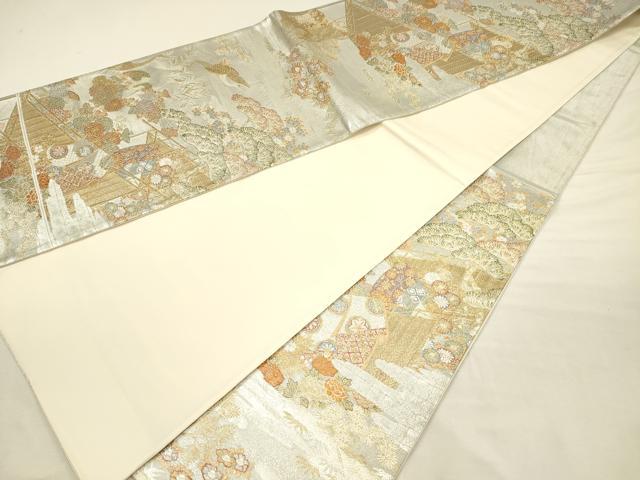 平和屋着物◎六通柄袋帯　飛鶴風景花文　誰が袖　金銀糸　正絹　逸品　DABJ2598ya