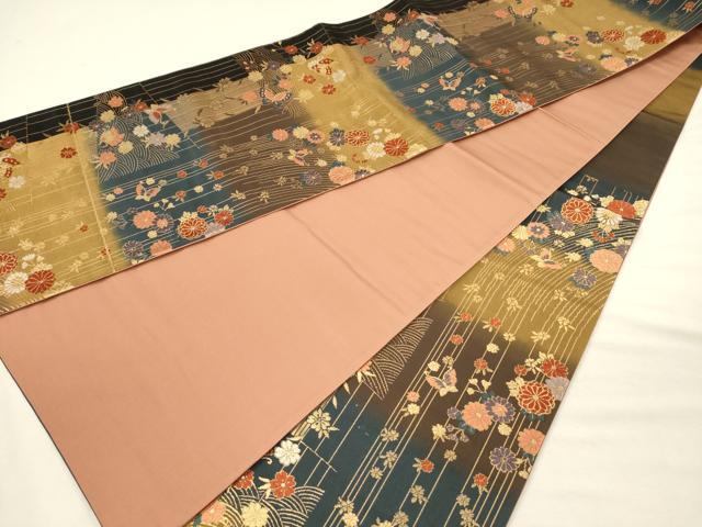 平和屋着物◎六通柄袋帯　唐織　舞蝶花文　金糸　正絹　逸品　DABJ2602ya