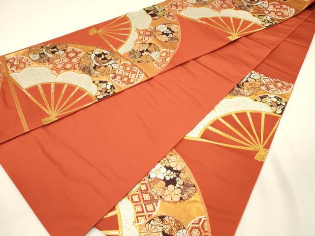 平和屋着物◎六通柄袋帯　唐織　扇面飛鶴花文　金銀糸　正絹　逸品　DABJ2618ya