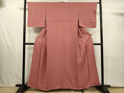 平和屋着物■上質な色無地　霞地紋　真赭色　正絹　逸品　DABJ2627ya