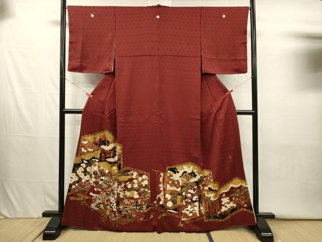 平和屋着物■松尾光琳　色留袖　駒刺繍　飛鶴貝桶花文　誰が袖　金彩　正絹　逸品　DABJ2631ya