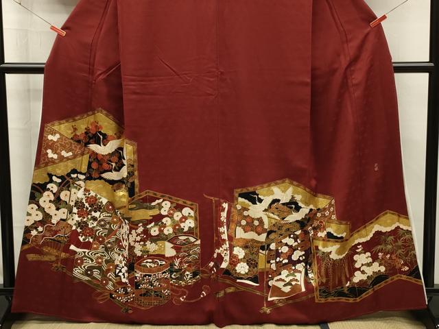 平和屋着物■松尾光琳　色留袖　駒刺繍　飛鶴貝桶花文　誰が袖　金彩　正絹　逸品　DABJ2631ya