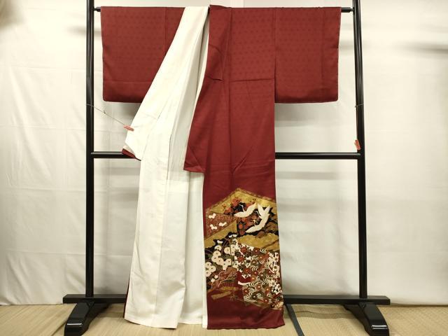 平和屋着物■松尾光琳　色留袖　駒刺繍　飛鶴貝桶花文　誰が袖　金彩　正絹　逸品　DABJ2631ya