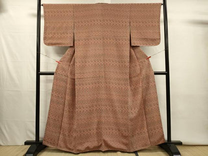 平和屋着物■上質な小紋　抽象横段文　鬼しぼ縮緬　正絹　逸品　DABJ2632ya