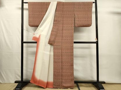 平和屋着物■上質な小紋　抽象横段文　鬼しぼ縮緬　正絹　逸品　DABJ2632ya