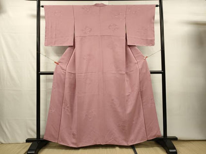 平和屋着物■上質な色無地　花青海波地紋　珊瑚色　正絹　逸品　DABJ2633ya