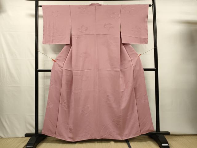 平和屋着物■上質な色無地　花青海波地紋　珊瑚色　正絹　逸品　DABJ2633ya
