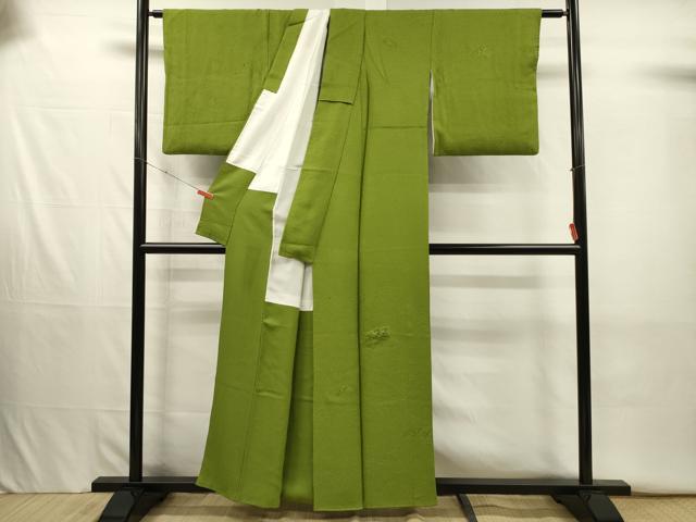 平和屋着物■中国三大刺繍　スワトウ刺繍　汕頭刺繍　総刺繍　無地絵羽訪問着　地紙花文　草色　正絹　逸品　DABJ2639ya