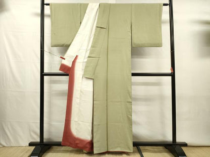 平和屋着物■江戸小紋　万筋　抹茶色×白梅鼠色　正絹　逸品　DABJ2641ya