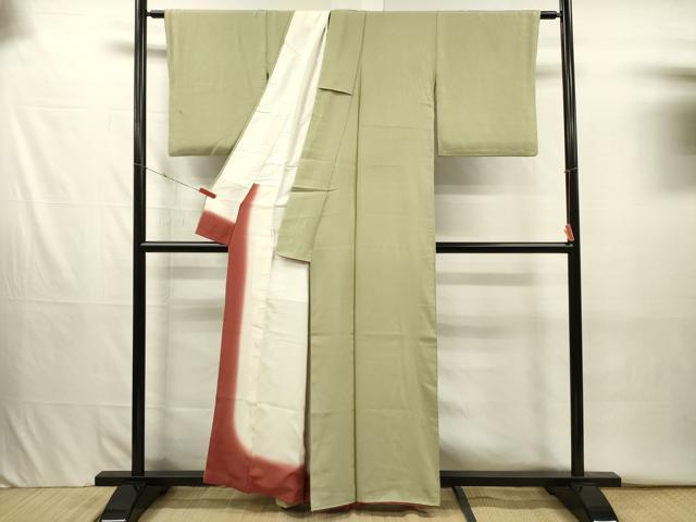 平和屋着物■江戸小紋　万筋　抹茶色×白梅鼠色　正絹　逸品　DABJ2641ya