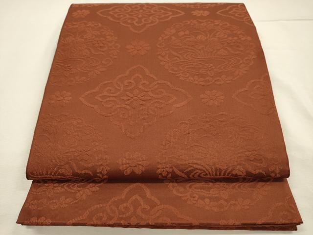 平和屋着物◎六通柄　本袋帯　草花文　錆色　正絹　逸品　DABJ2656ya