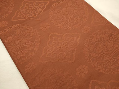 平和屋着物◎六通柄　本袋帯　草花文　錆色　正絹　逸品　DABJ2656ya