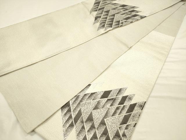 平和屋着物◎太鼓柄袋帯　幾何学文　銀糸　正絹　逸品　DABJ2657ya