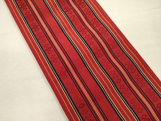 平和屋着物◎本場筑前博多織　半幅帯　間道　正絹　逸品　DABJ2659ya