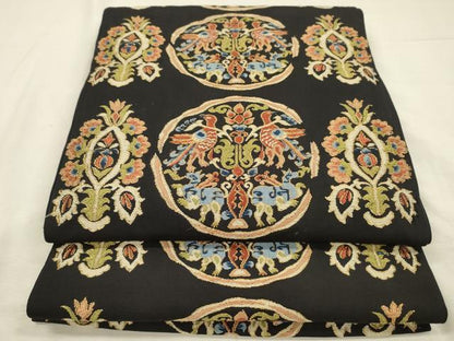 平和屋着物◎六通柄袋帯　唐織　更紗花鳥文　黒地　正絹　逸品　DABJ2663ya