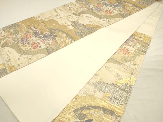 平和屋着物◎六通柄袋帯　人物花文　鴛鴦　プラチナ二重箔　正絹　逸品　DABJ2667ya