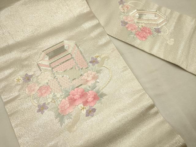 平和屋着物◎九寸名古屋帯　総刺繍　駒刺繍　貝桶花文　金銀糸　正絹　逸品　DABJ2673ya