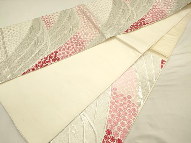 平和屋着物◎六通柄袋帯　唐織　花詩集　扇　九百錦　銀糸　正絹　逸品　DABJ2675ya