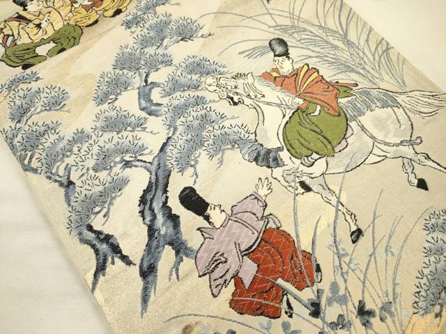 平和屋着物◎六通柄袋帯　唐織　人物風景文　馬　金糸　正絹　逸品　DABJ2682ya
