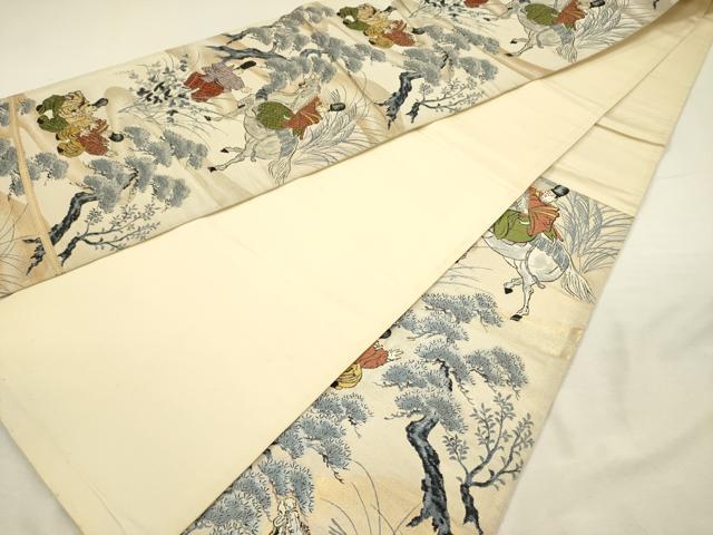 平和屋着物◎六通柄袋帯　唐織　人物風景文　馬　金糸　正絹　逸品　DABJ2682ya