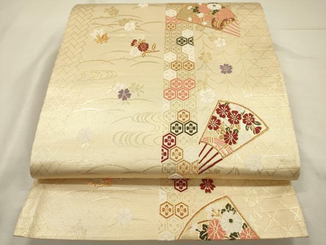 平和屋着物◎六通柄袋帯　唐織　扇面花文　金糸　正絹　逸品　DABJ2690ya