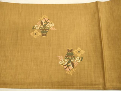 平和屋着物◎太鼓柄袋帯　すくい織　紬地　更紗花文　兎　正絹　逸品　DABJ2692ya