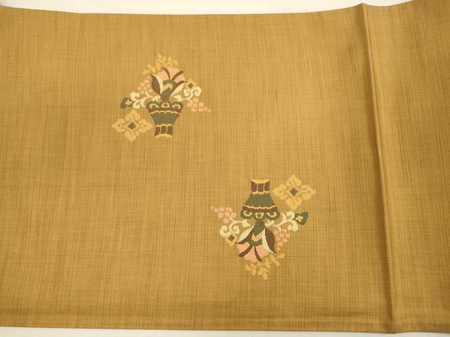 平和屋着物◎太鼓柄袋帯　すくい織　紬地　更紗花文　兎　正絹　逸品　DABJ2692ya