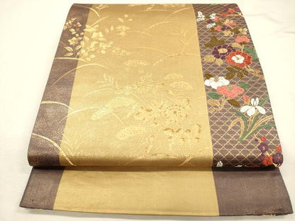 平和屋着物◎六通柄袋帯　唐織　秋草小袖文　金糸　正絹　逸品　DABJ2694ya