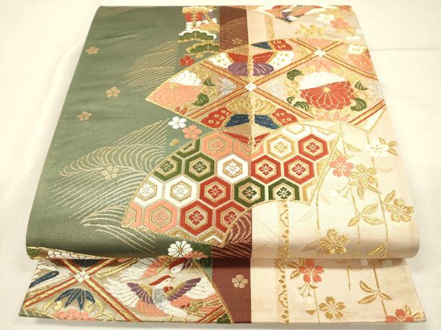 平和屋着物◎六通柄袋帯　唐織　地紙舞蝶花鳥文　金銀糸　正絹　逸品　DABJ2699ya