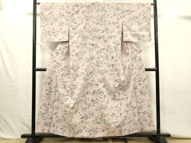 平和屋着物■上質な小紋　紬地　花唐草文　正絹　逸品　DABJ2703ya