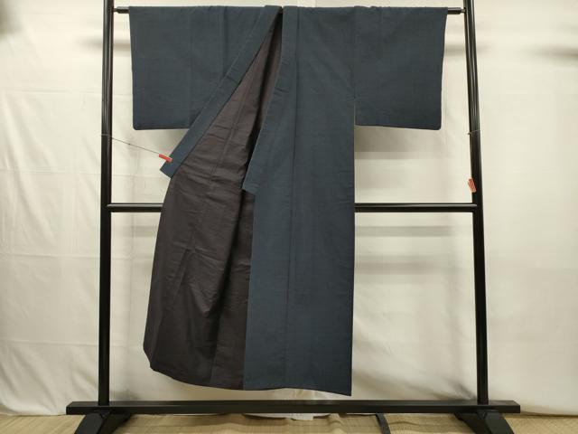 平和屋着物■男性　紬　鉄御納戸色　正絹　逸品　DABJ2706ya