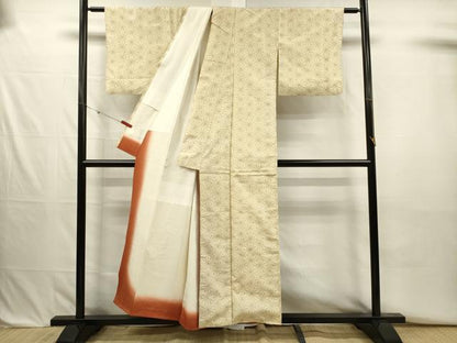 平和屋着物■上質な紬　麻の葉文様　正絹　逸品　DABJ2709ya