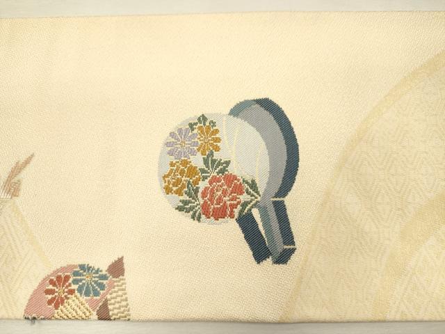 平和屋着物◎九寸名古屋帯　刺繍　器物文様　花簪　金糸　正絹　逸品　DABJ2723ya
